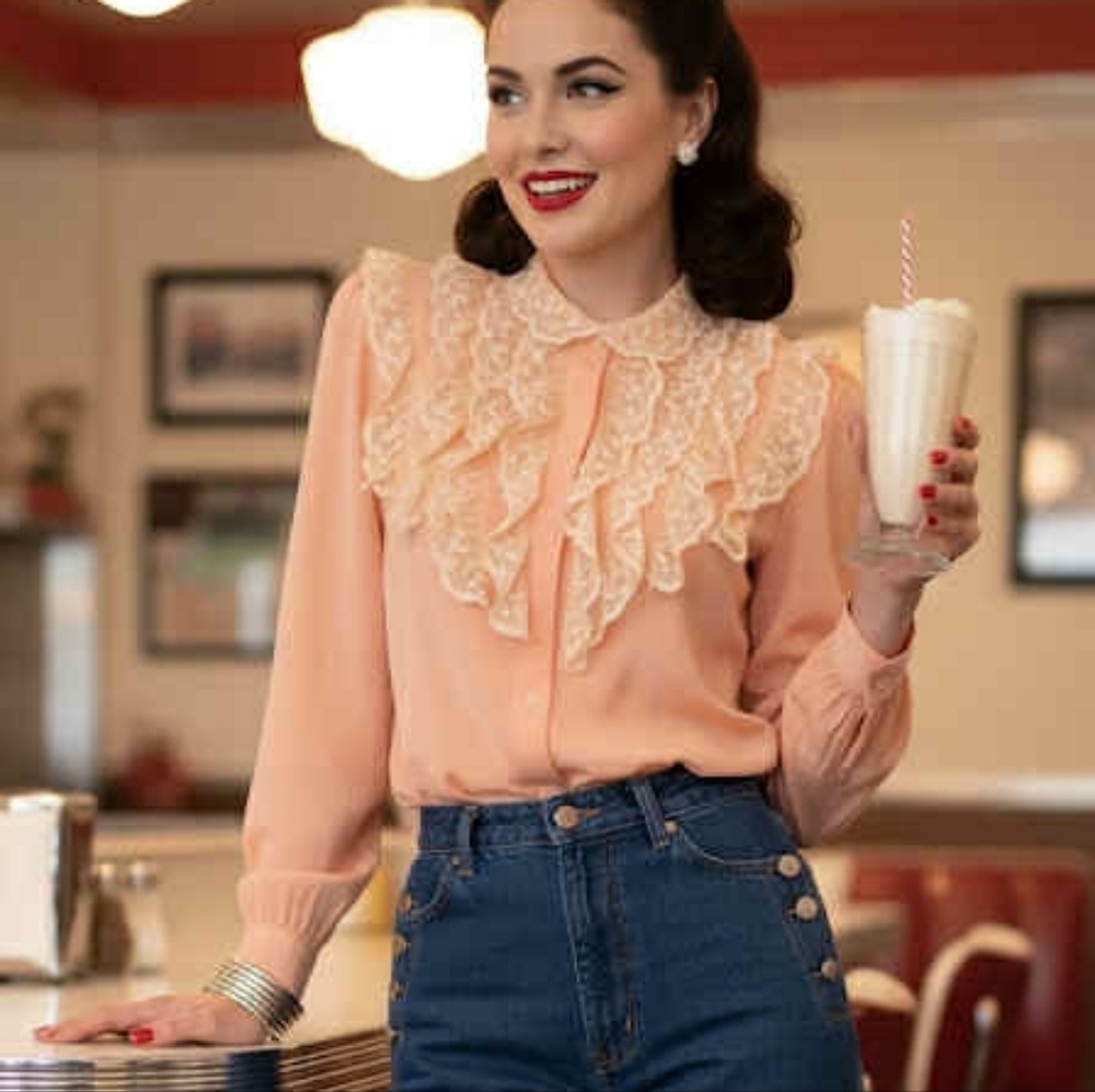 Vintage Coquette Lace Ruffle Blouse Size S